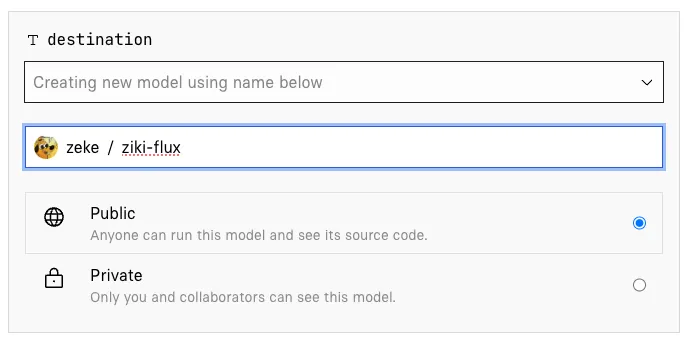 Your fine-tuned FLUX model can public or private.